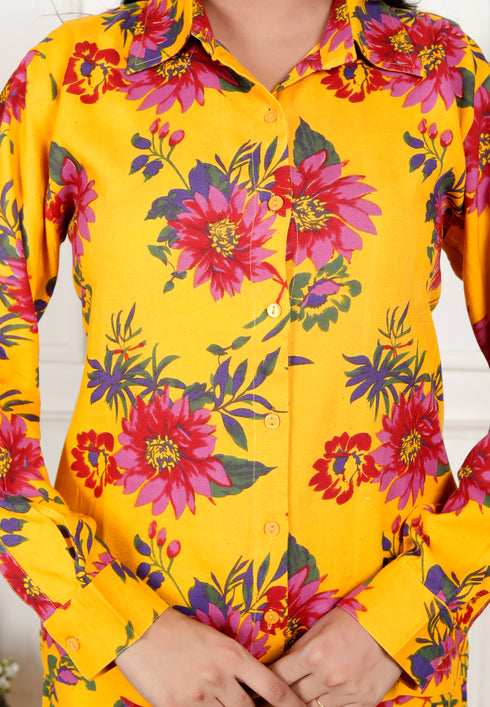 Yellow Floral  Shirt Style Co-ord Set